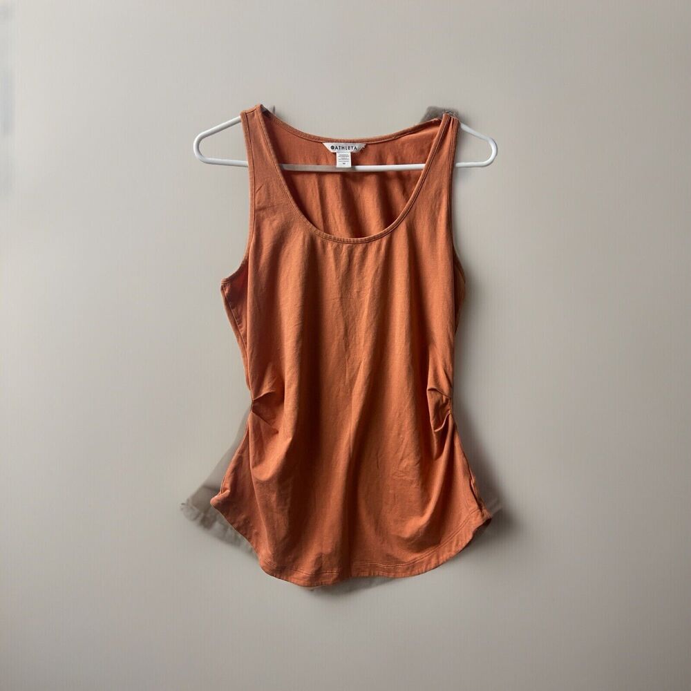 Athleta Outbound Tank Top Medium Orange Vest Ruched Side Scoop Neck
